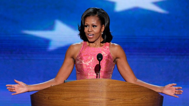 Michelle Obama speaks to the convention