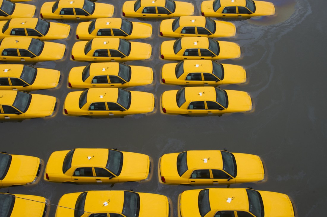 Yellow Cabs in flooded Hoboken, NJ