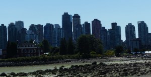 Vancouver Skyline from the bay in Stanley Park